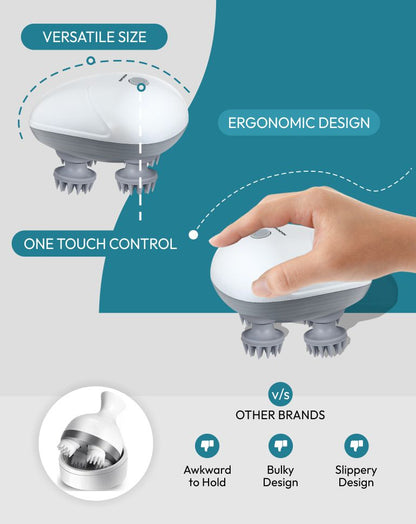 Smart Scalp Massager | Rechargeable & Portable Head Massager with 4 Rotating Nodes for Hair Growth, Relaxation & Stress Relief Massager
