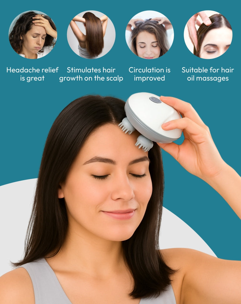 Smart Scalp Massager | Rechargeable & Portable Head Massager with 4 Rotating Nodes for Hair Growth, Relaxation & Stress Relief Massager