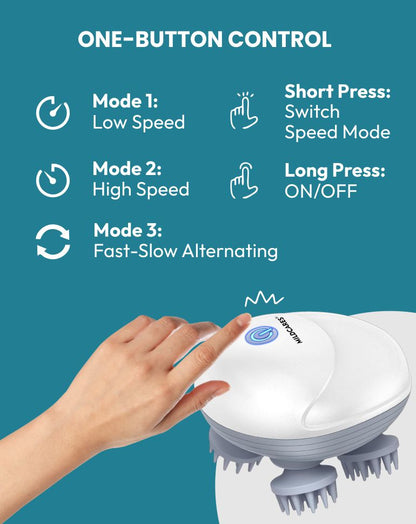 Smart Scalp Massager | Rechargeable & Portable Head Massager with 4 Rotating Nodes for Hair Growth, Relaxation & Stress Relief Massager