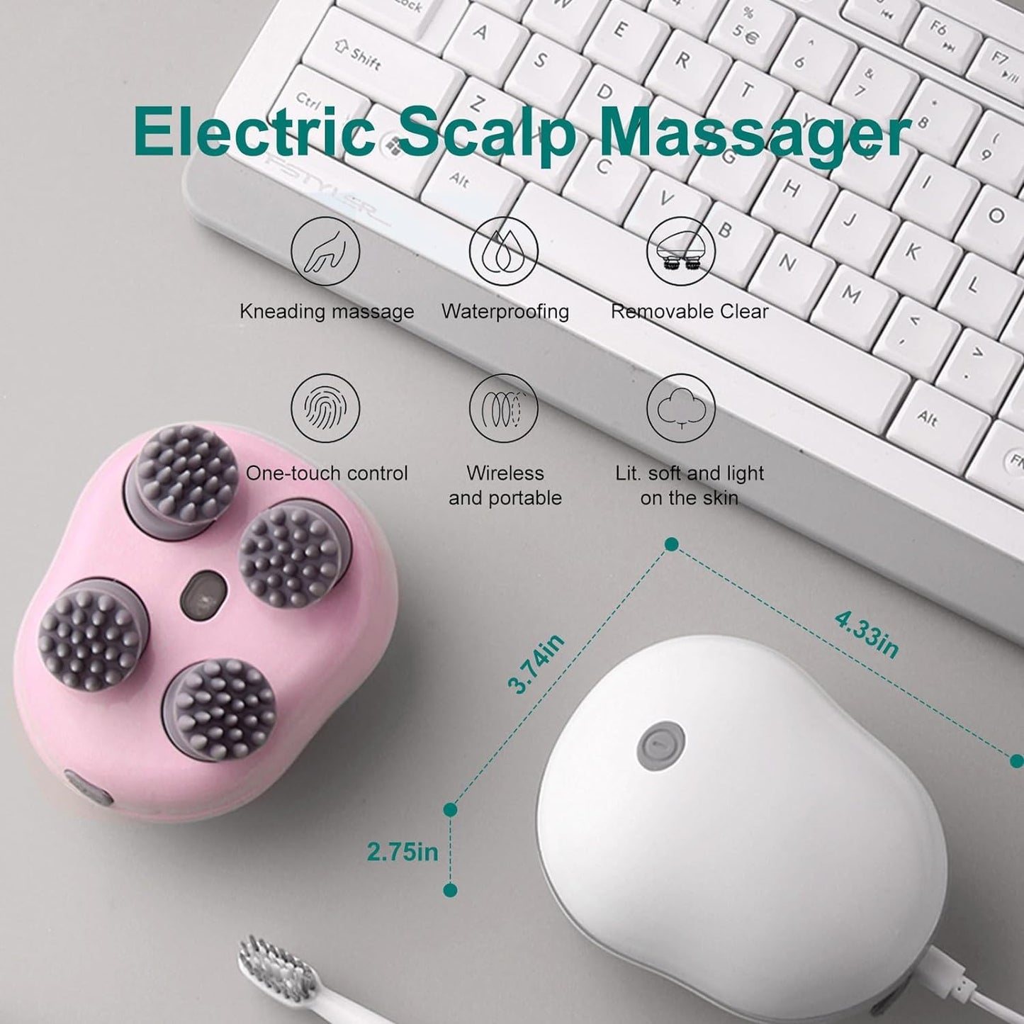 Smart Scalp Massager | Rechargeable & Portable Head Massager with 4 Rotating Nodes for Hair Growth, Relaxation & Stress Relief Massager